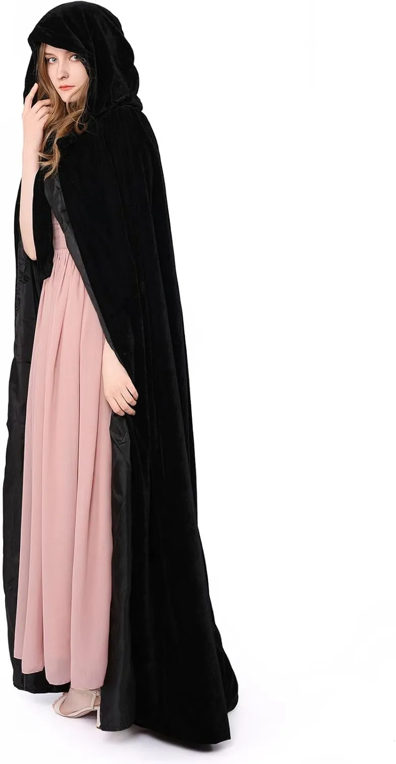 Halloween Velvet Cloak Cape with Hood Medieval Costumes Hooded Cloaks