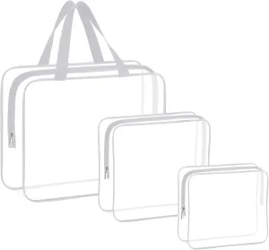 HAOGUAGUA 3 Pieces Large Clear Travel Bags for Toiletries, Waterproof Clear Plastic Cosmetic Makeup Bags, Transparent Packing Organizer Storage Bags (Grey)