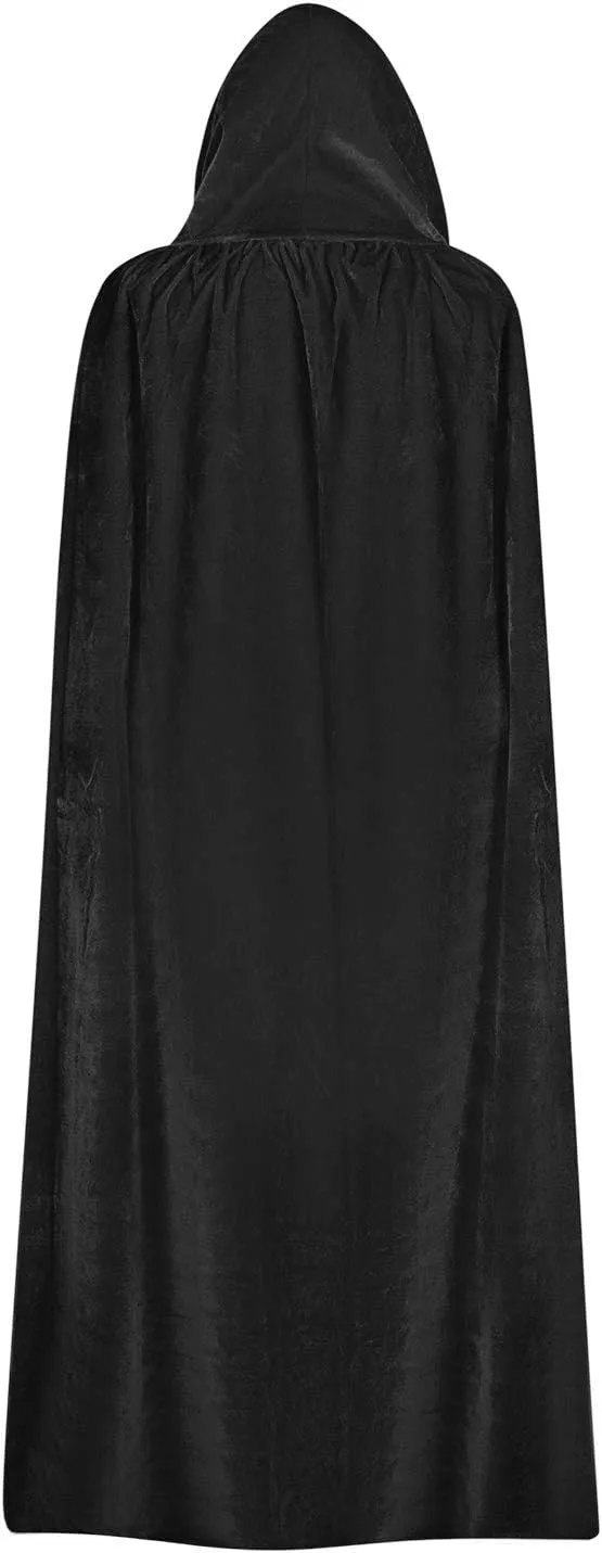 HAOZAIKEJI Unisex Halloween Hooded Cloak Full Length Velvet Cloak Witch Wizard Costume Cape Themed Party Cosplay Hooded Robe