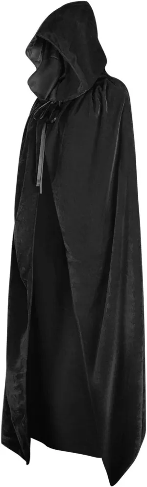 HAOZAIKEJI Unisex Halloween Hooded Cloak Full Length Velvet Cloak Witch Wizard Costume Cape Themed Party Cosplay Hooded Robe