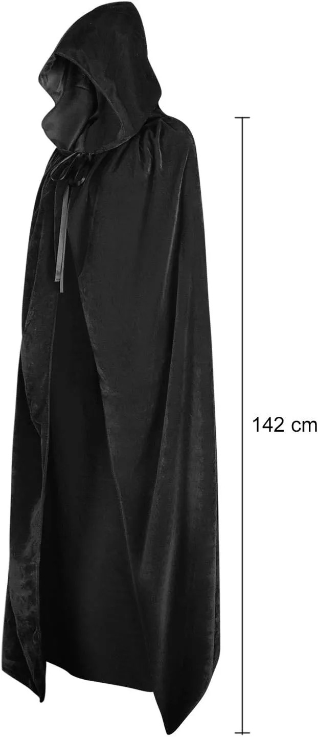 HAOZAIKEJI Unisex Halloween Hooded Cloak Full Length Velvet Cloak Witch Wizard Costume Cape Themed Party Cosplay Hooded Robe