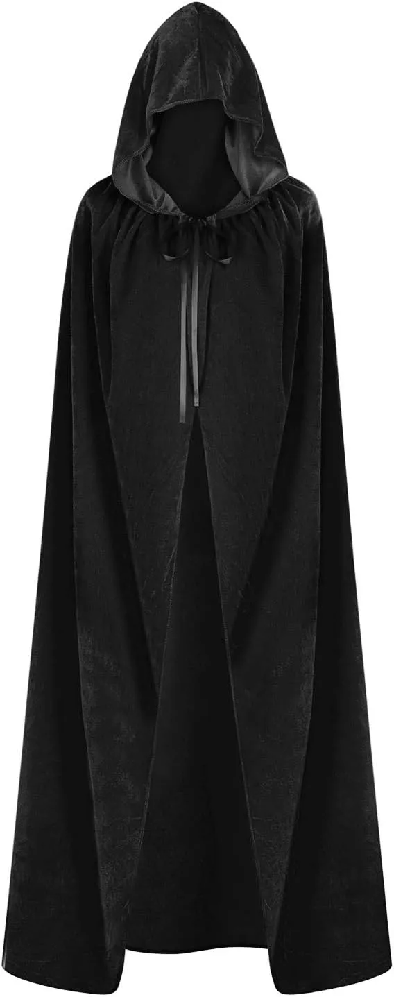 HAOZAIKEJI Unisex Halloween Hooded Cloak Full Length Velvet Cloak Witch Wizard Costume Cape Themed Party Cosplay Hooded Robe
