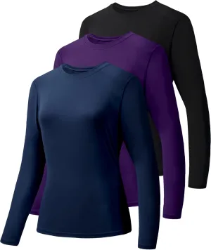 HIBETY 3 Pack Women's UPF 50  Sun Protection Shirts, Workout Gym Long Sleeve Shirts, Quick Dry Tops
