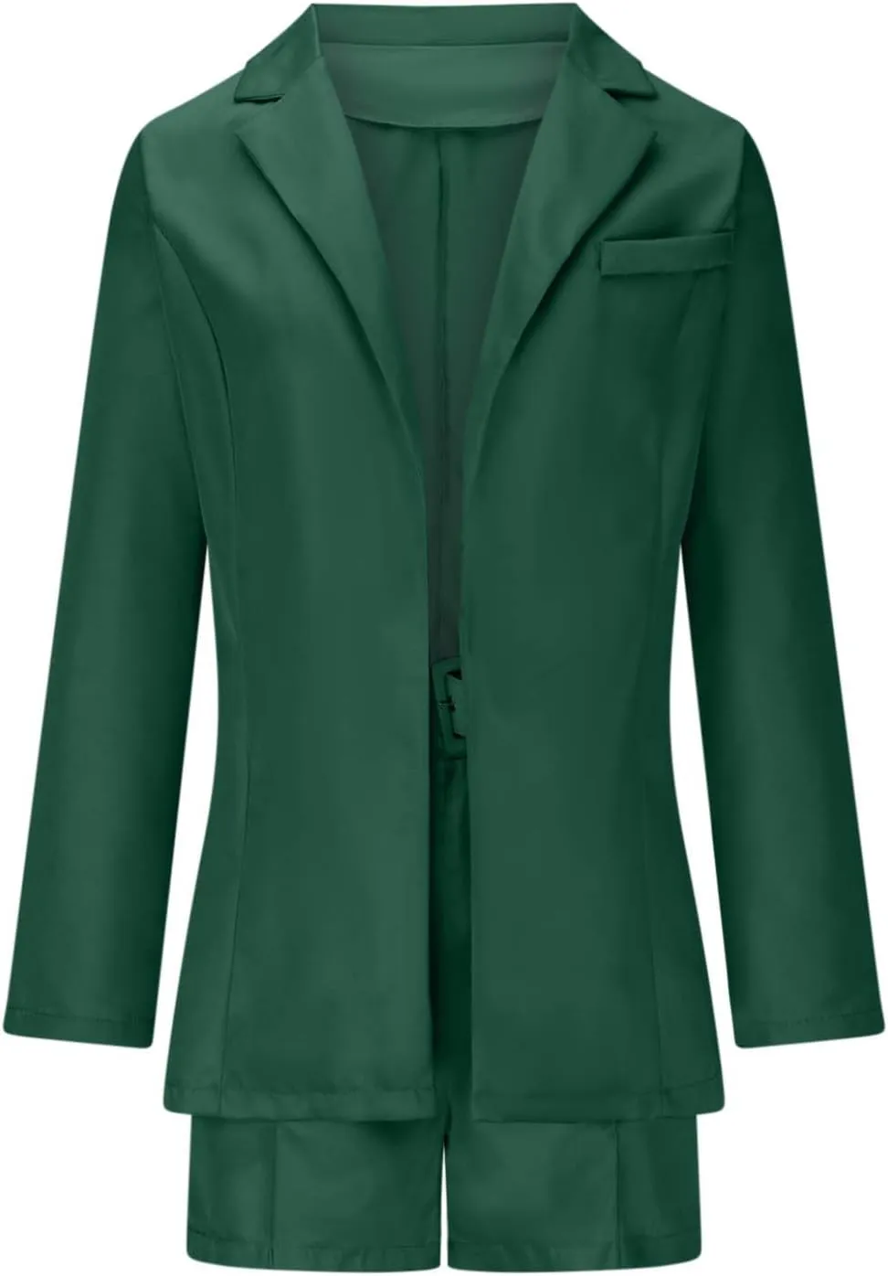 hlysgo 2 Piece Outfits for Women Long Sleeve Solid Open Front Blazer Shorts with Belt Business Casual Elegant Suit Sets