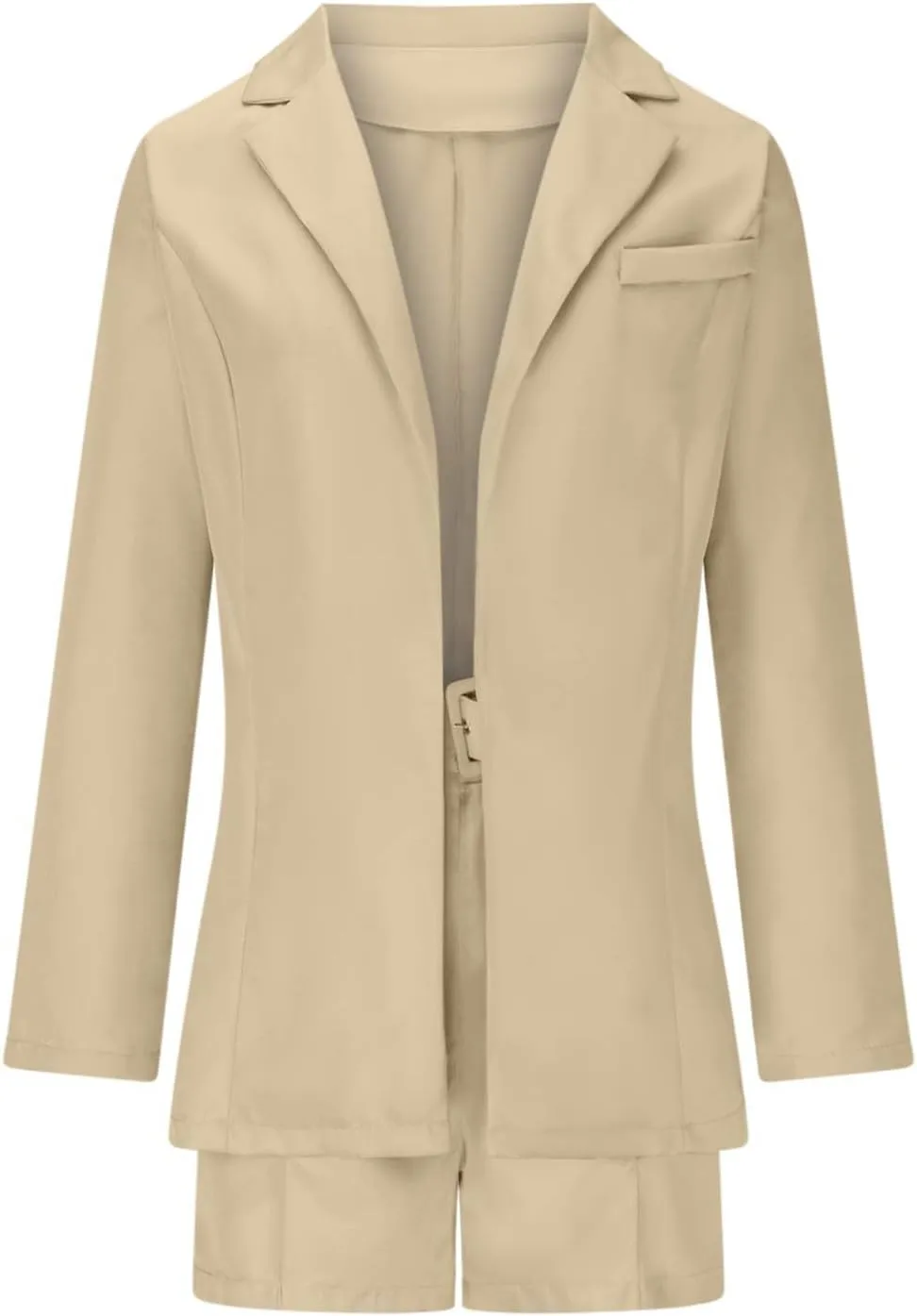 hlysgo 2 Piece Outfits for Women Long Sleeve Solid Open Front Blazer Shorts with Belt Business Casual Elegant Suit Sets
