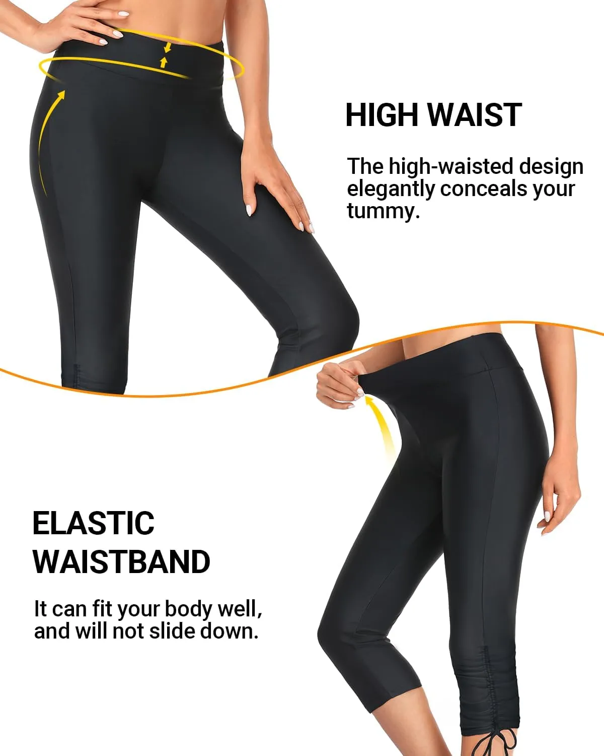 Holipick Womens Plus Size Swim Capris High Waisted Swim Pants Drawstring UPF50  Long Swim Shorts