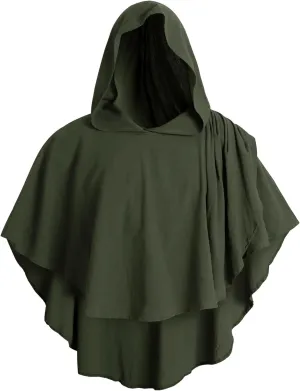HOMELEX Renaissance Cowl Hooded Black Cape Medieval Halloween Cloak with Hood Padme Costume