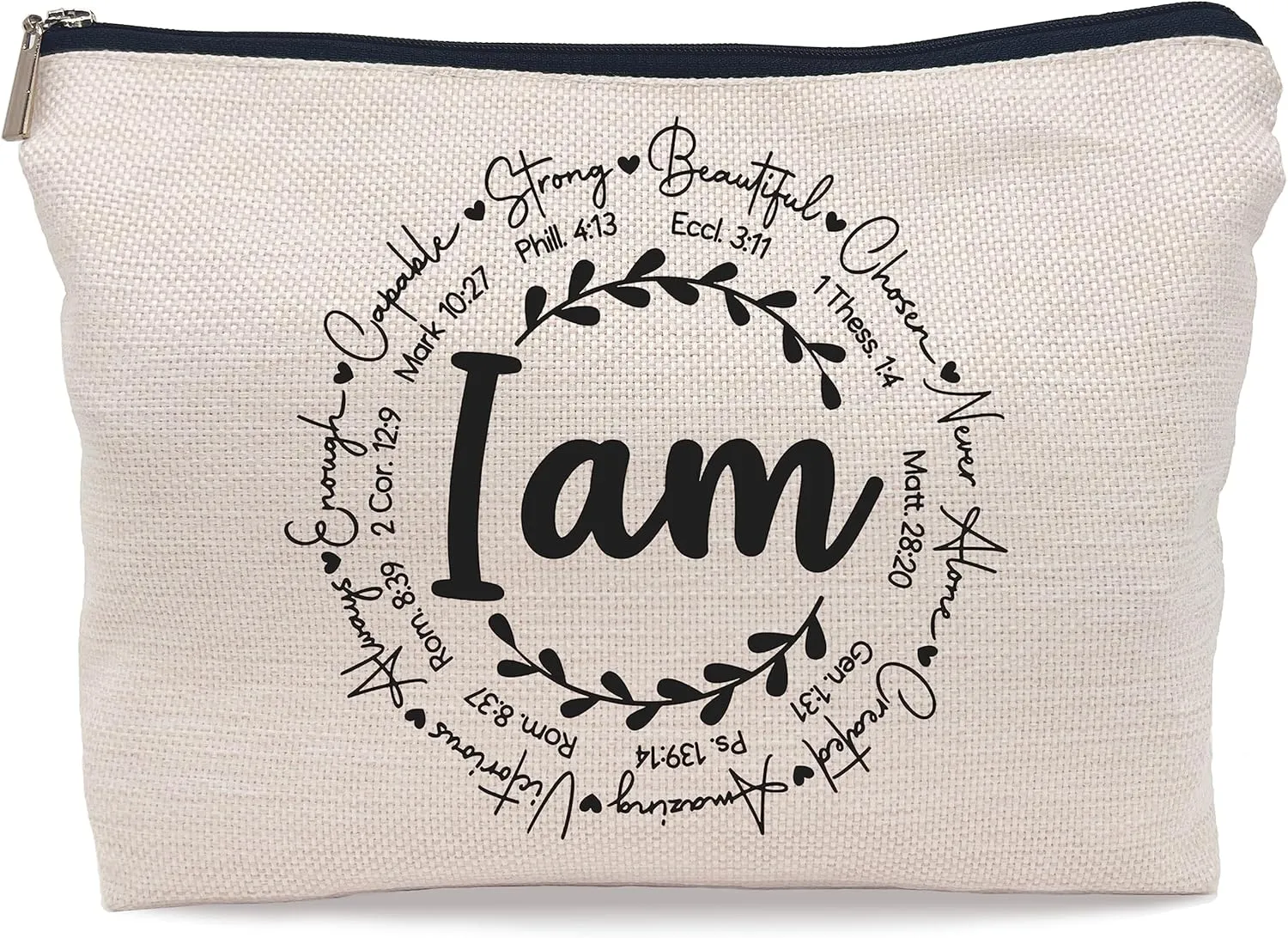 Inspirational Christian I am Bible Verses Self Affirmations Makeup Bag Cosmetic Bag Zipper Pouch Toiletry Bags,Gifts for Christian Women Girls