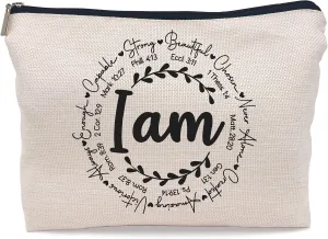 Inspirational Christian I am Bible Verses Self Affirmations Makeup Bag Cosmetic Bag Zipper Pouch Toiletry Bags,Gifts for Christian Women Girls