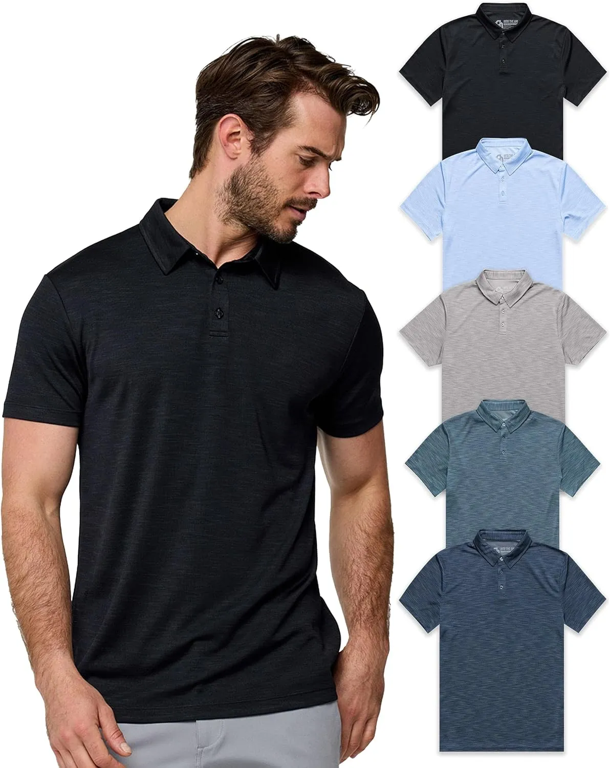 INTO THE AM Performance Dri Fit Polo Shirts for Men S-4XL - Quick Dry Moisture Wicking Athletic Sport Collar Work Shirts