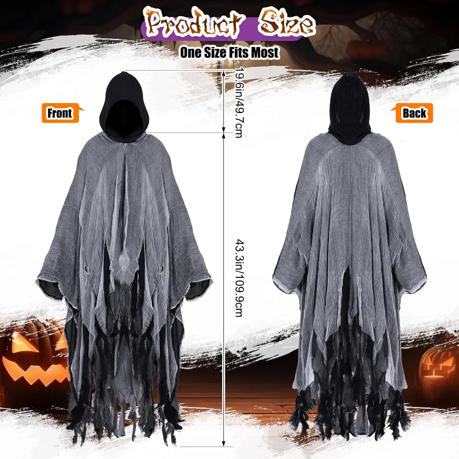 JaGely 2 Pcs Halloween Hooded Cloak Grim Reaper Cloak Medieval Scary Cape Cosplay Props Halloween Costumes for Adult