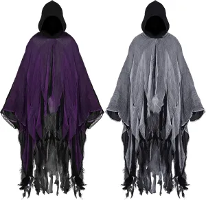 JaGely 2 Pcs Halloween Hooded Cloak Grim Reaper Cloak Medieval Scary Cape Cosplay Props Halloween Costumes for Adult