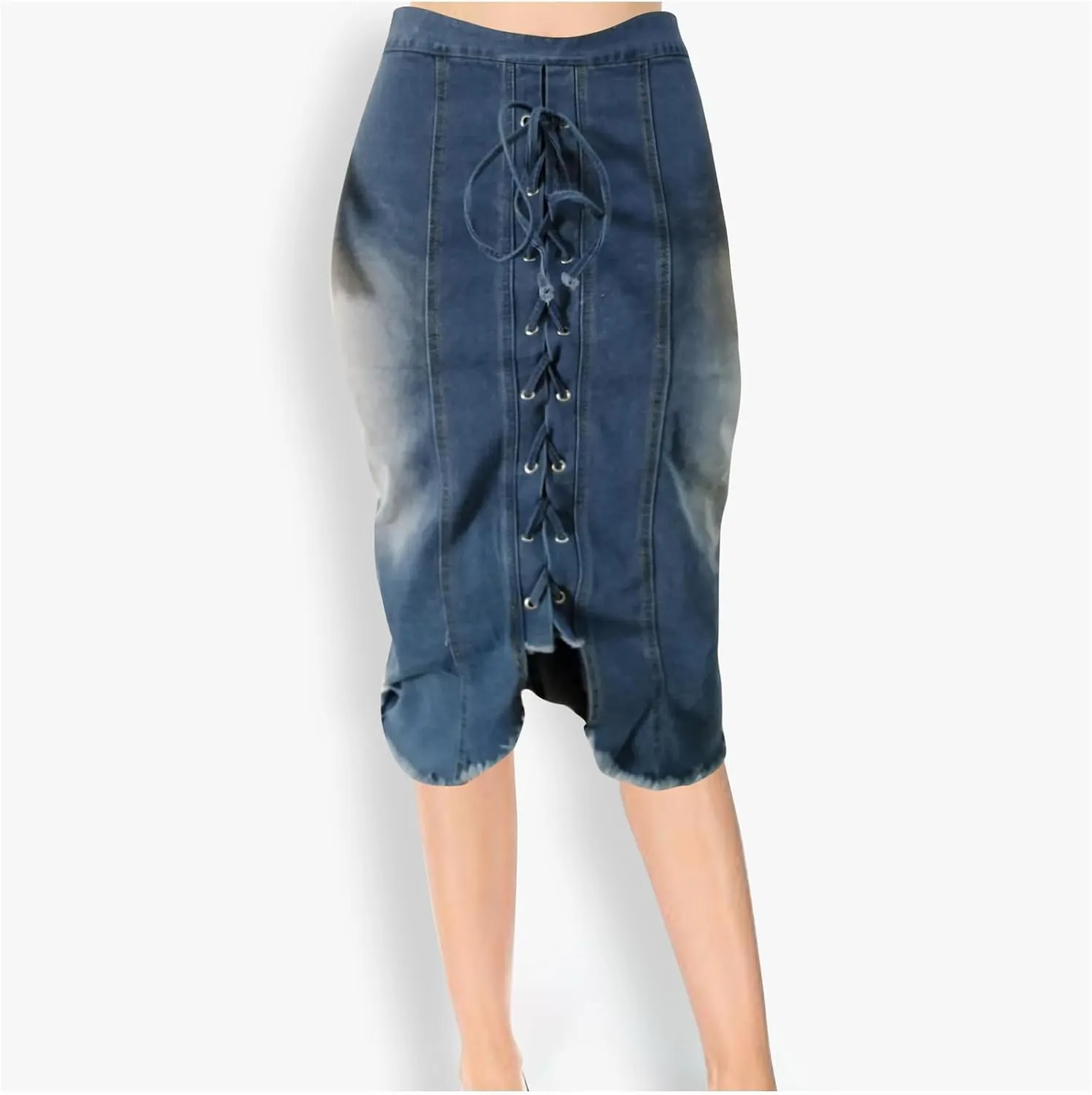 Jean Skirt for Women Slim Fit Lace Up Front Bodycon Denim Skirt Summer Solid Color Casual Loose Jean Midi Skirts