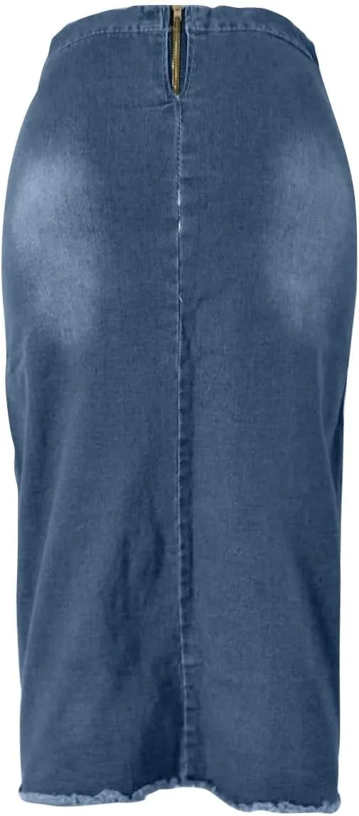 Jean Skirt for Women Slim Fit Lace Up Front Bodycon Denim Skirt Summer Solid Color Casual Loose Jean Midi Skirts