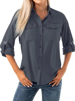 Jessie Kidden Women's Quick Dry Sun UV Protection Convertible Long Sleeve Shirts for Hiking Camping Fishing Sailing