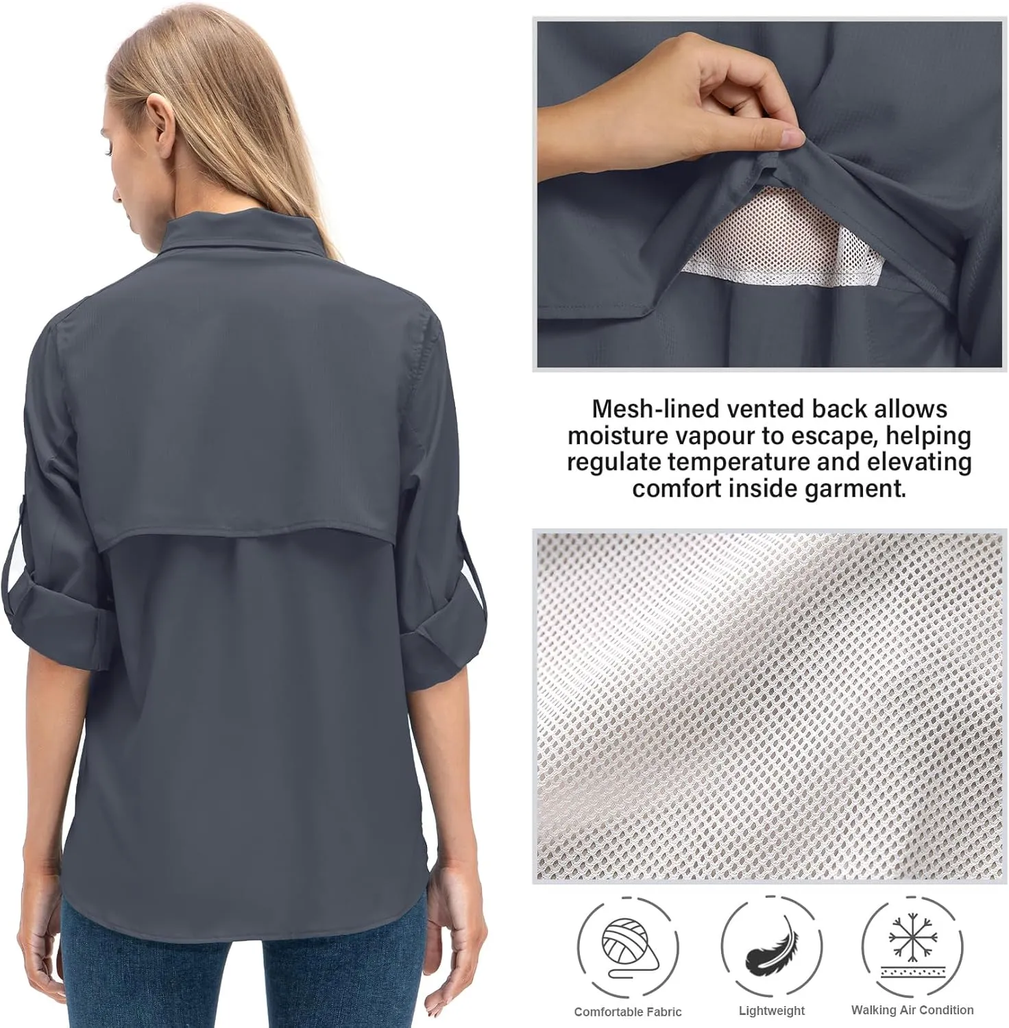 Jessie Kidden Women's Quick Dry Sun UV Protection Convertible Long Sleeve Shirts for Hiking Camping Fishing Sailing