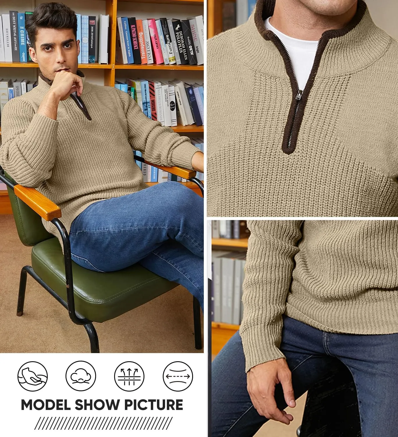 JMIERR Mens Quarter Zip Sweater Lightweight Mock Neck Casual Long Sleeve Knitted Solid Pullover Sweaters