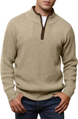 JMIERR Mens Quarter Zip Sweater Lightweight Mock Neck Casual Long Sleeve Knitted Solid Pullover Sweaters
