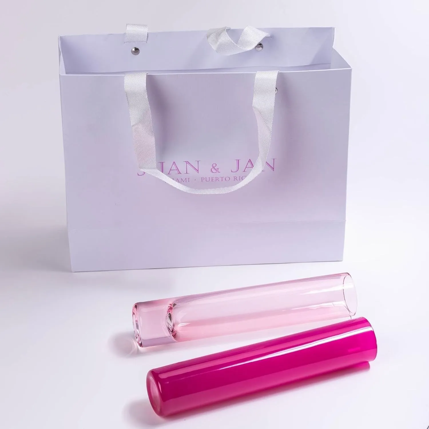 JUAN & JAN Gifting Shopping Bag - Customized Pink Logo Matching Champaign Flute Color Inside the Box - Perfect Gifting Companion