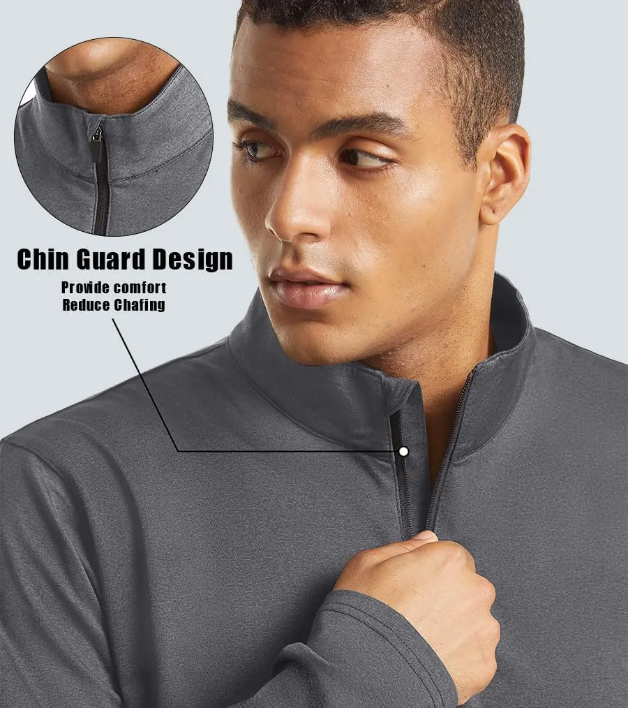 KEFITEVD Men's Athletic Shirts Long Sleeve 1/4 Zip Lightweight Fleece Lined Golf Active Pullover Workout Shirts Sweatshirt