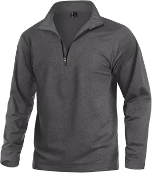KEFITEVD Men's Athletic Shirts Long Sleeve 1/4 Zip Lightweight Fleece Lined Golf Active Pullover Workout Shirts Sweatshirt