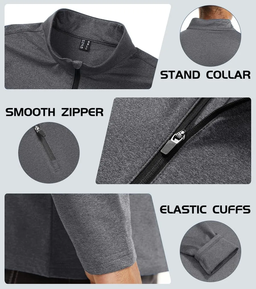 KEFITEVD Men's Athletic Shirts Long Sleeve 1/4 Zip Lightweight Fleece Lined Golf Active Pullover Workout Shirts Sweatshirt