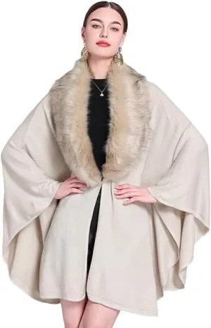 Kelaixiang Women Bridal Faux Fur Shawl Wrap Cloak Coat Cape Knitted Plus Size Sweater