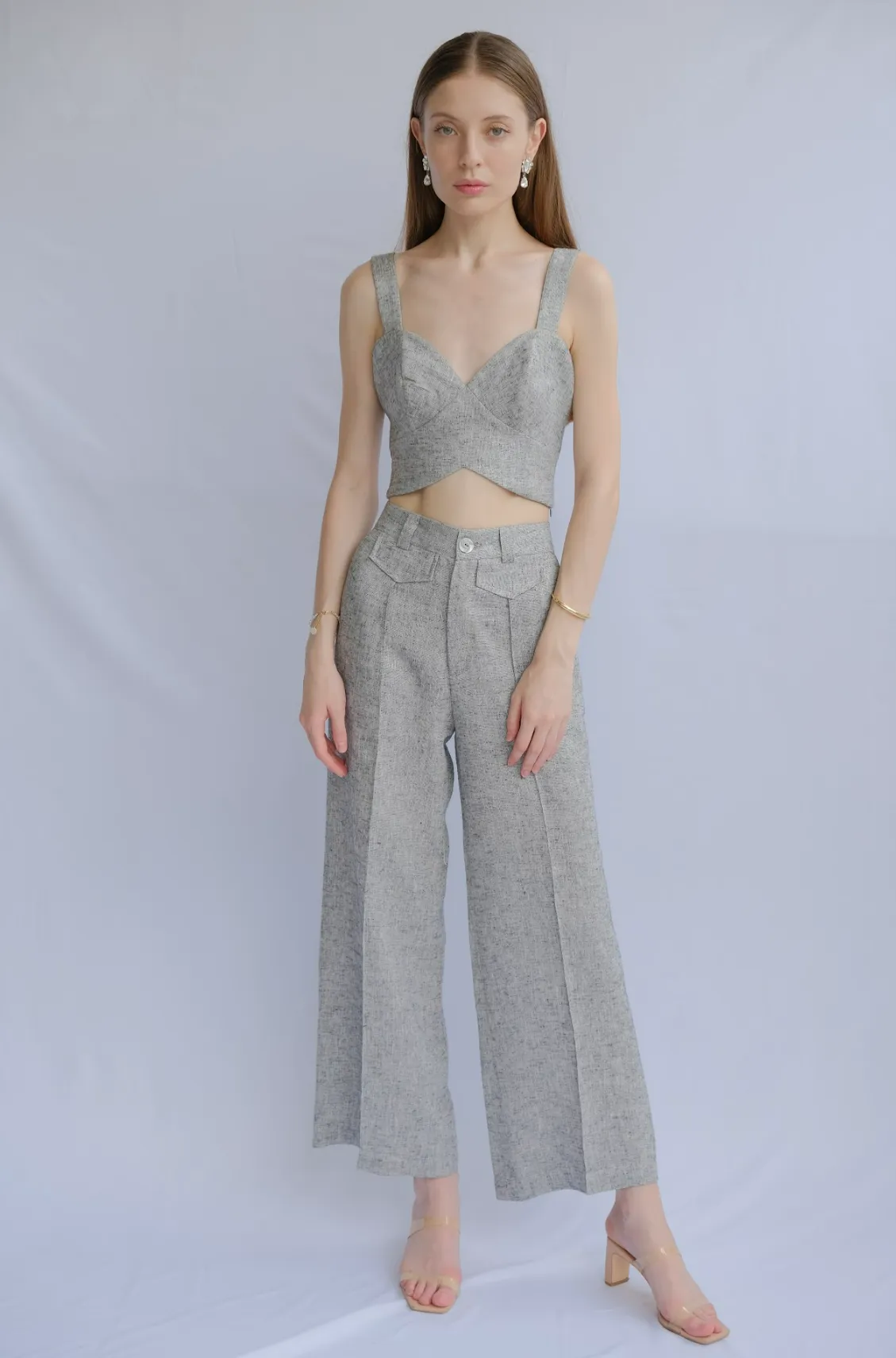 Kelly 100% Linen Tweed Crop Top