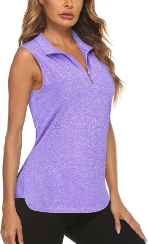 Koscacy Womens Golf Shirts Tank Tops for Women 2025 Loose Fit Sleeveless with Collar Yoga Athletic Running Shirts