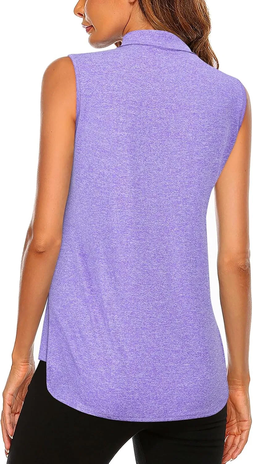 Koscacy Womens Golf Shirts Tank Tops for Women 2025 Loose Fit Sleeveless with Collar Yoga Athletic Running Shirts