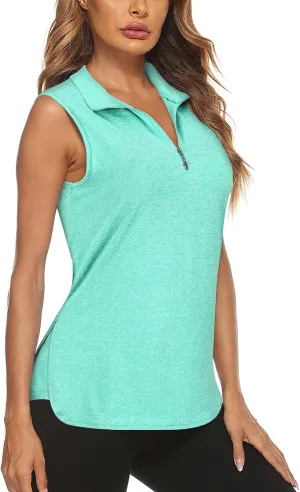 Koscacy Womens Golf Shirts Tank Tops for Women 2025 Loose Fit Sleeveless with Collar Yoga Athletic Running Shirts