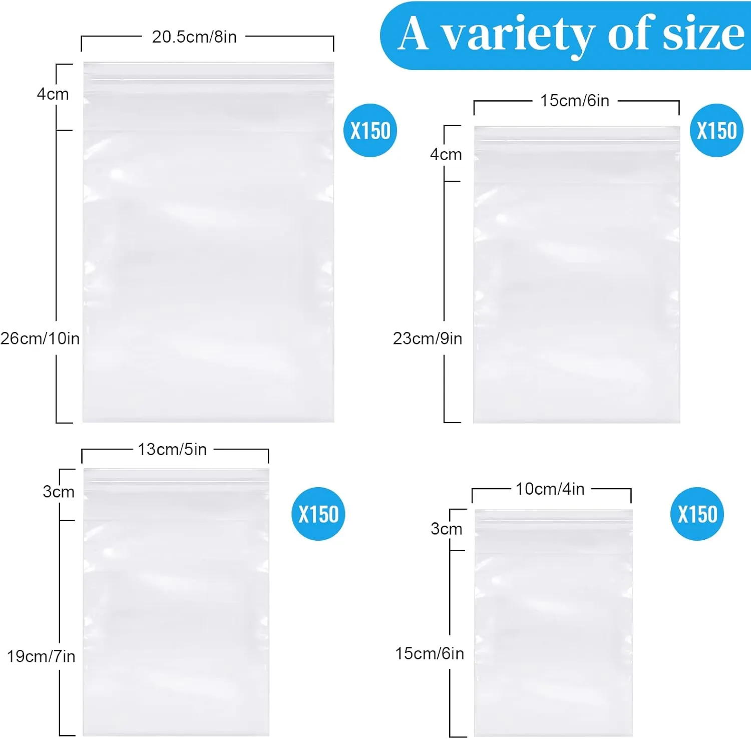 Kosiz 600 Pcs Clear Cellophane Bag Plastic Poly Shirt Bag Bulk Resealable Clothes Packing Adhesive Self Sealing Packages for Business Shipping(6'' X 9", 8'' X 10", 9'' X 12", 11'' X 14")