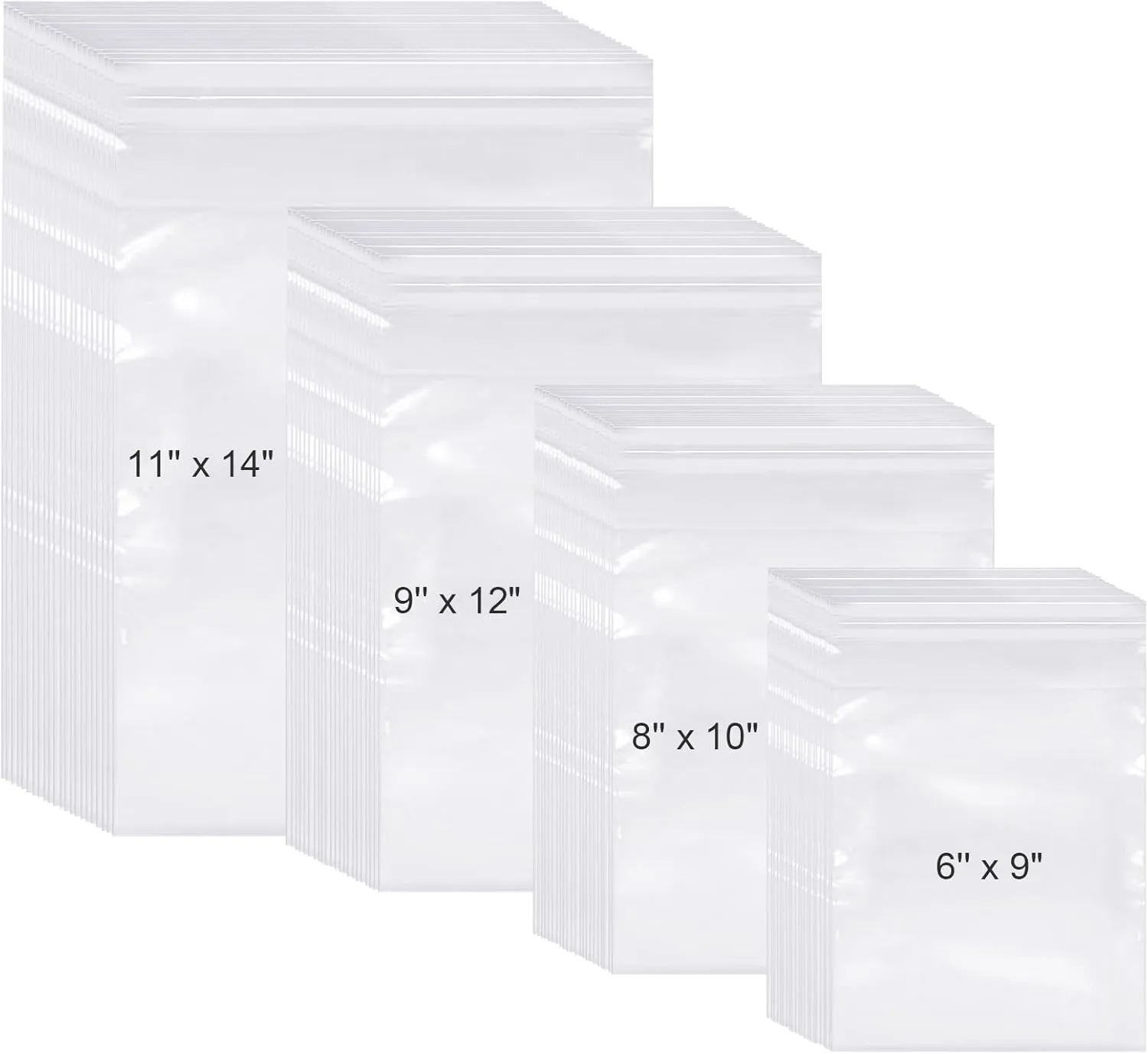 Kosiz 600 Pcs Clear Cellophane Bag Plastic Poly Shirt Bag Bulk Resealable Clothes Packing Adhesive Self Sealing Packages for Business Shipping(6'' X 9", 8'' X 10", 9'' X 12", 11'' X 14")