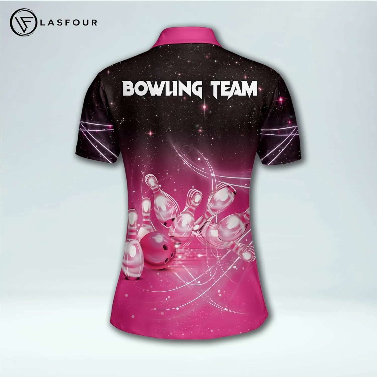 LASFOUR Personalized 3D Bowling Shirts for Women, Custom Quick-Dry Bowling Shirts Short Sleeve Polo for Girls