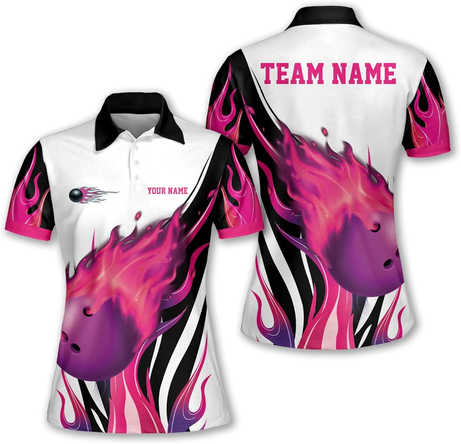 LASFOUR Personalized 3D Bowling Shirts for Women, Custom Quick-Dry Bowling Shirts Short Sleeve Polo for Girls