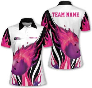 LASFOUR Personalized 3D Bowling Shirts for Women, Custom Quick-Dry Bowling Shirts Short Sleeve Polo for Girls