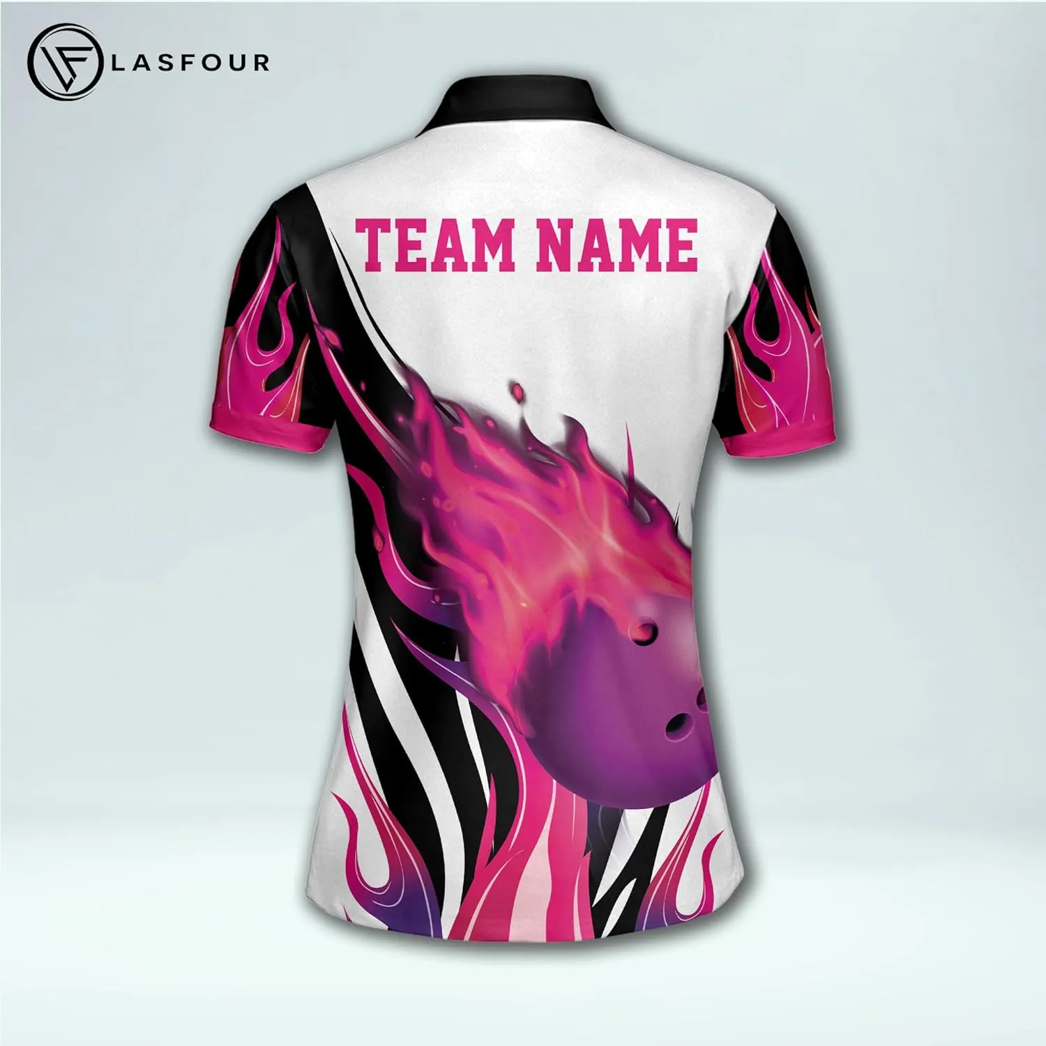 LASFOUR Personalized 3D Bowling Shirts for Women, Custom Quick-Dry Bowling Shirts Short Sleeve Polo for Girls