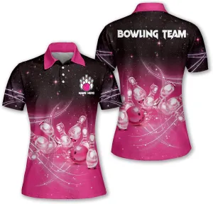 LASFOUR Personalized 3D Bowling Shirts for Women, Custom Quick-Dry Bowling Shirts Short Sleeve Polo for Girls