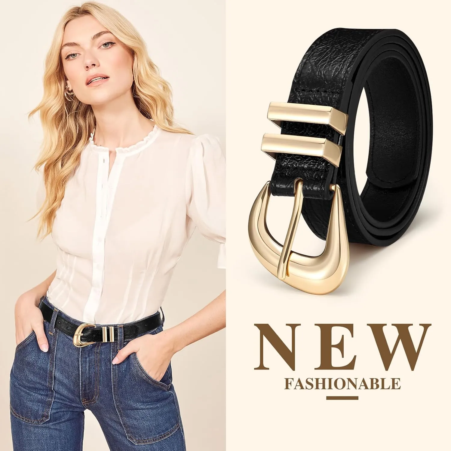 Leather Belt for Women Fashion Ladies Waist Belt with Silver Buckle for Jeans Pants Dress