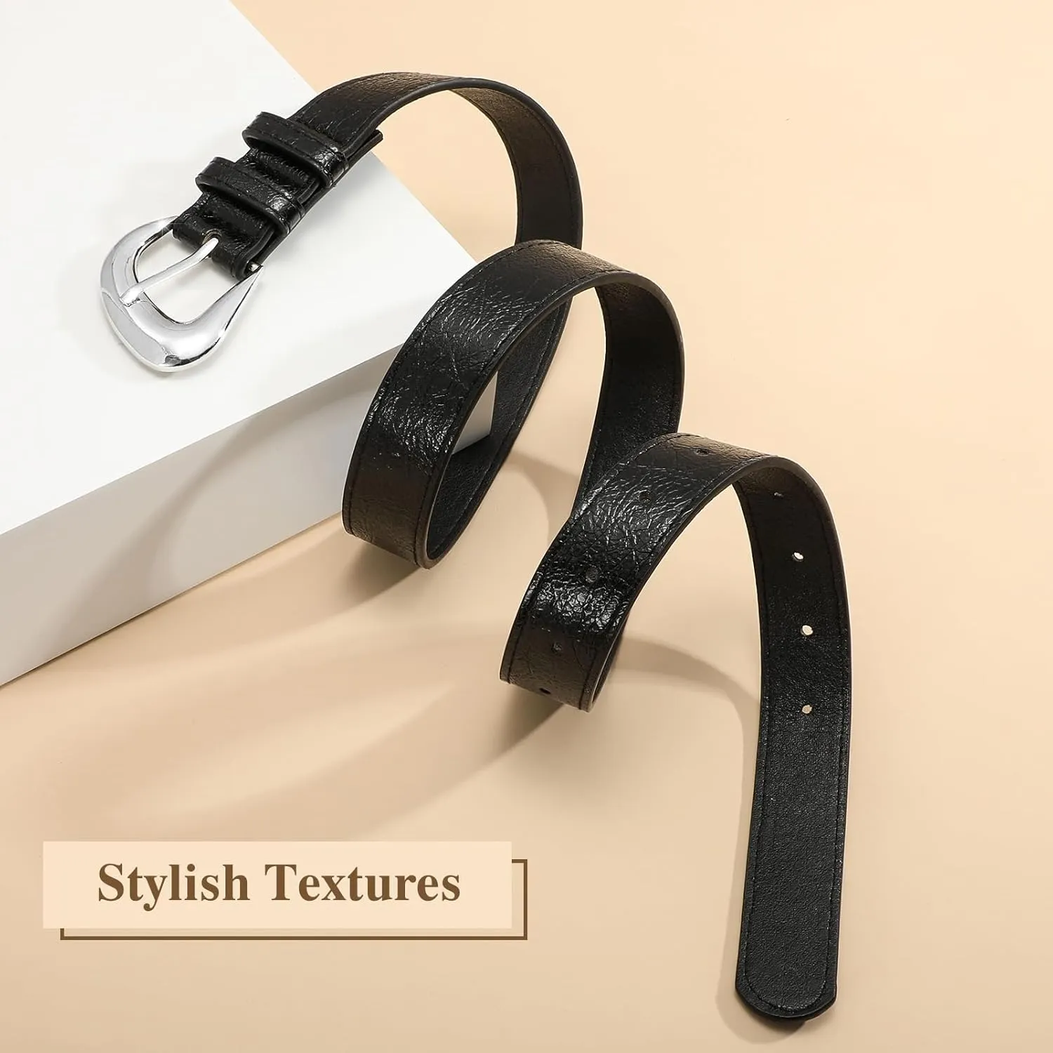 Leather Belt for Women Fashion Ladies Waist Belt with Silver Buckle for Jeans Pants Dress