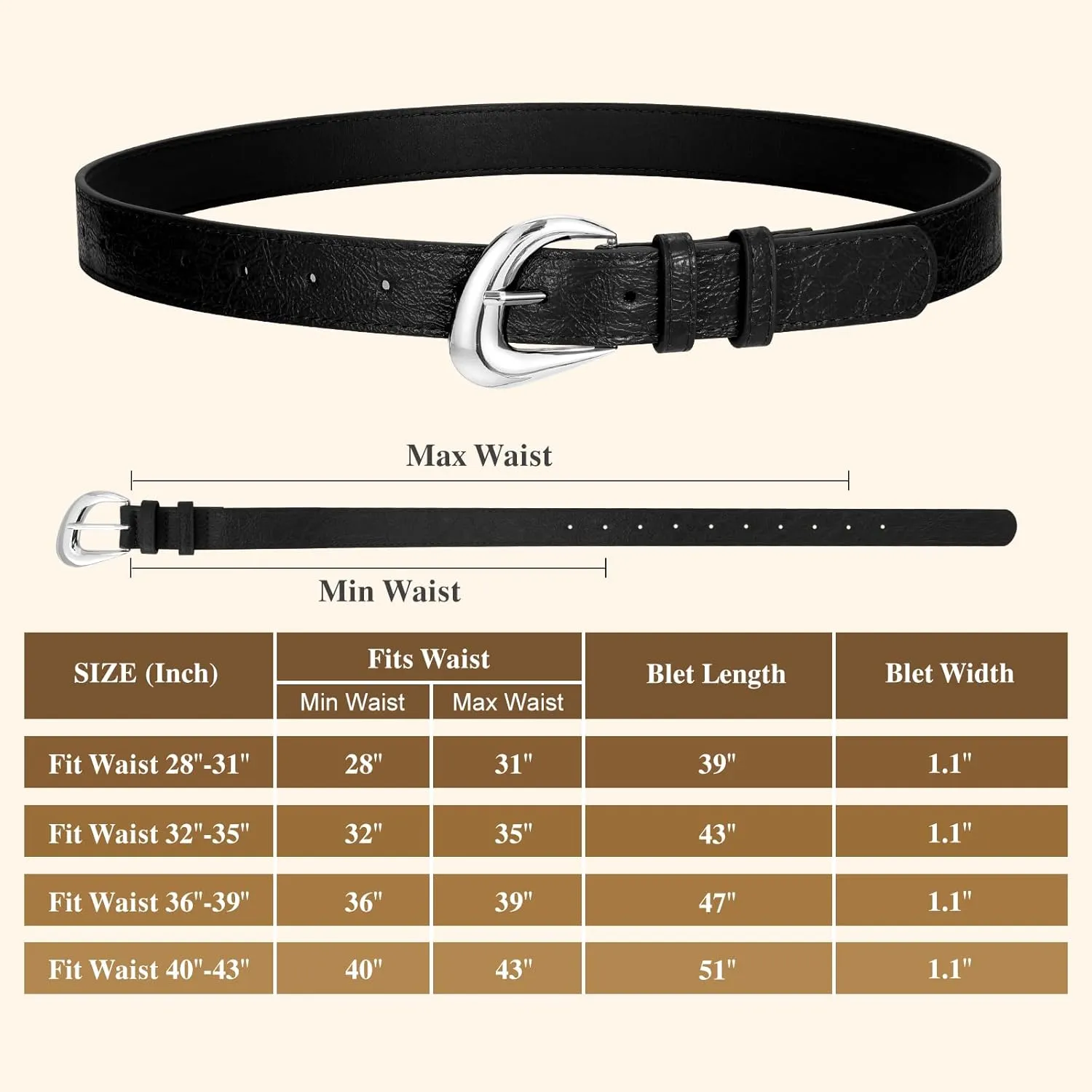 Leather Belt for Women Fashion Ladies Waist Belt with Silver Buckle for Jeans Pants Dress