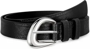 Leather Belt for Women Fashion Ladies Waist Belt with Silver Buckle for Jeans Pants Dress