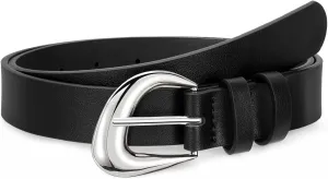 Leather Belt for Women Fashion Ladies Waist Belt with Silver Buckle for Jeans Pants Dress