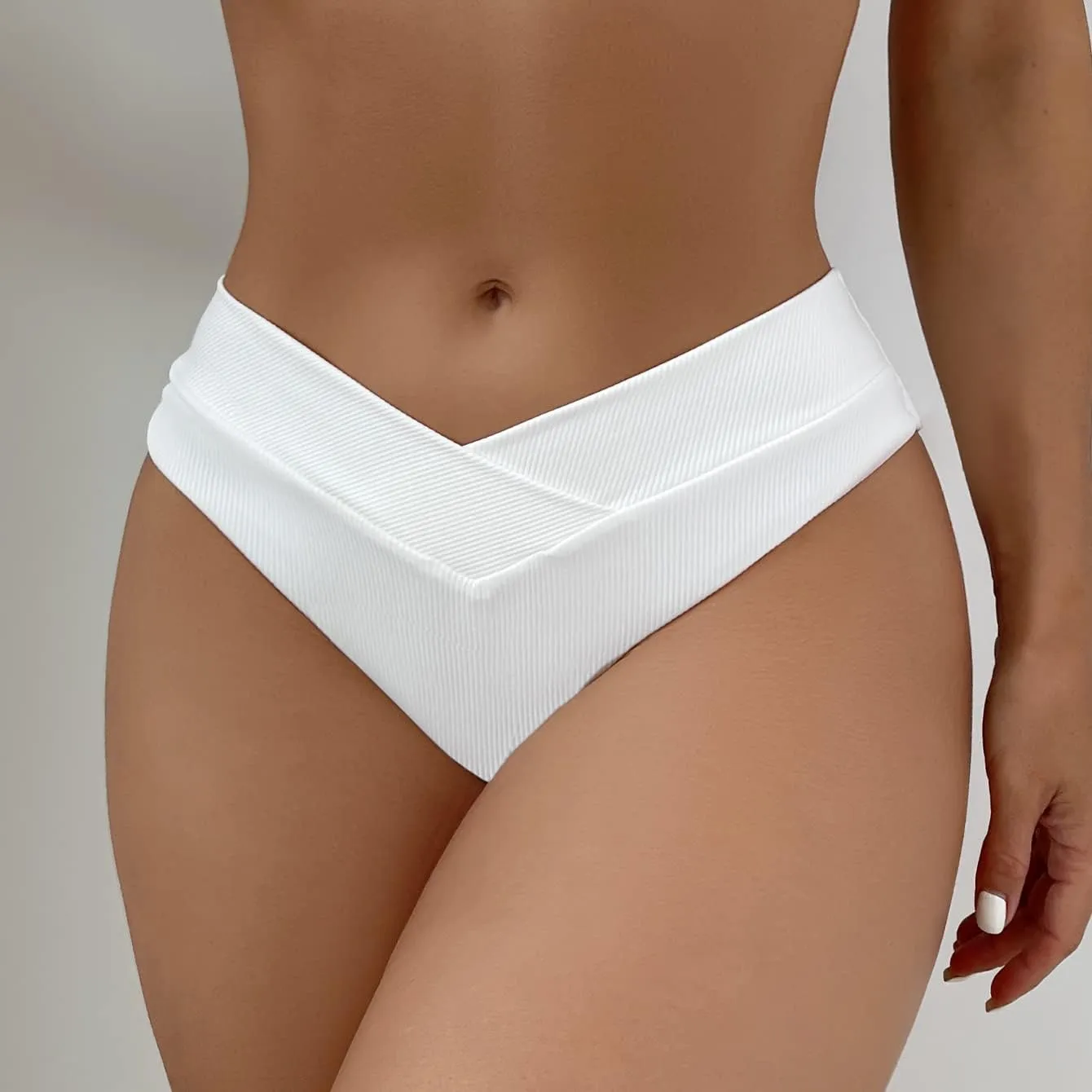 Leoparts Women's V Cut High Waisted Bikini Bottom Ribbed High Cut Cheeky Swimsuit Bathing Suit Bottoms