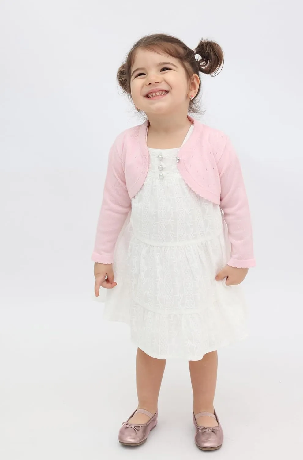 Lilax Baby Girls' Knit Long Sleeve One Button Closure Bolero Shrug