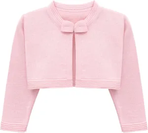 Lilax Baby Girls' Knit Long Sleeve Sweater, Bowknot Closure Bolero Cardigan