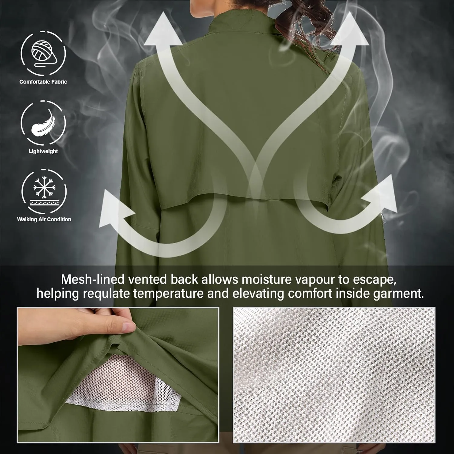 linlon Womens Safari Shirts Long Sleeve UV Protection Hiking Fishing UPF 50  Quick Dry Cooling Camping Travel Shirts