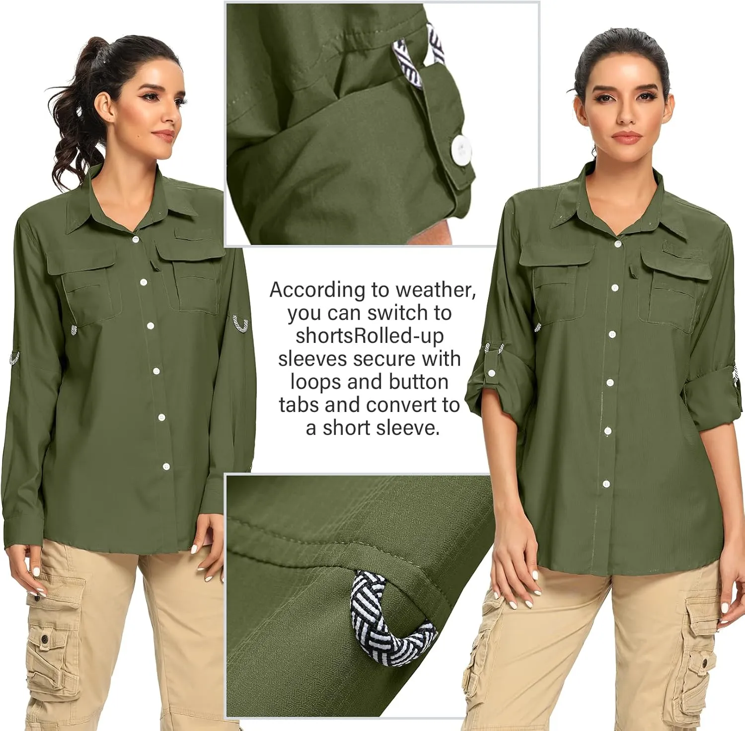 linlon Womens Safari Shirts Long Sleeve UV Protection Hiking Fishing UPF 50  Quick Dry Cooling Camping Travel Shirts