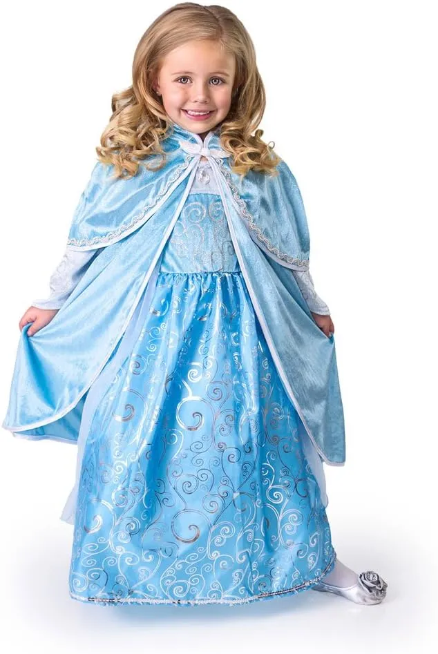 Little Adventures Ice Princess Dressup Costume Cloak (S/M Age 1-5) - Machine Washable Child Pretend Play and Party Dress with No Glitter Blue