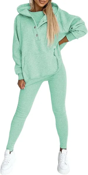 Lounge Sets for Women - 2 Piece Button Thick Outfits Sweatsuit Hoodies with Pants Fall Jogging Track Suits for Women